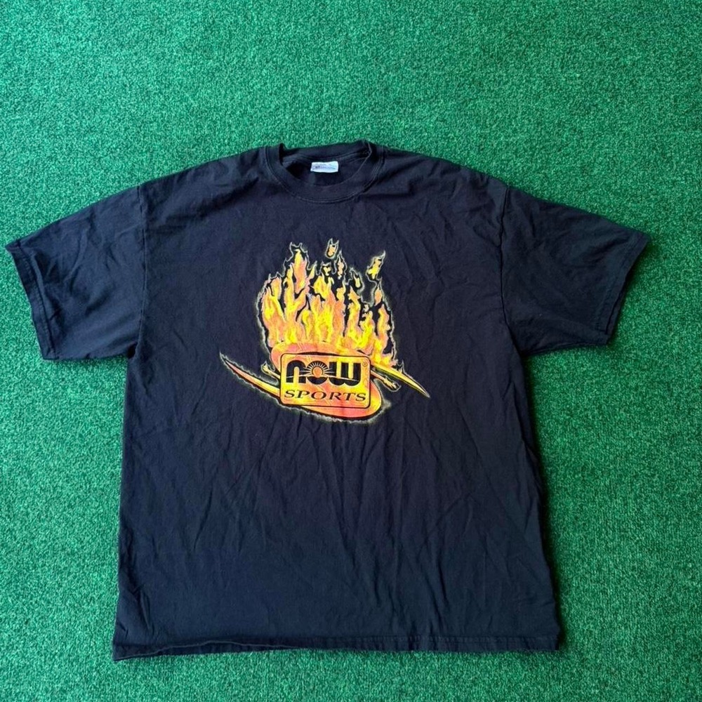 Hanes Heavyweight NOW Sports Flame Graphic T-Shirt Black XL Mens Vintage P5